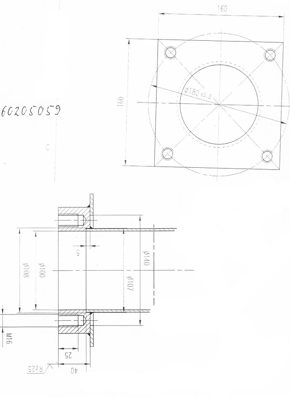 Aluminium Flansch  A 160x160 / 100 x 40 mm 4 x M 16