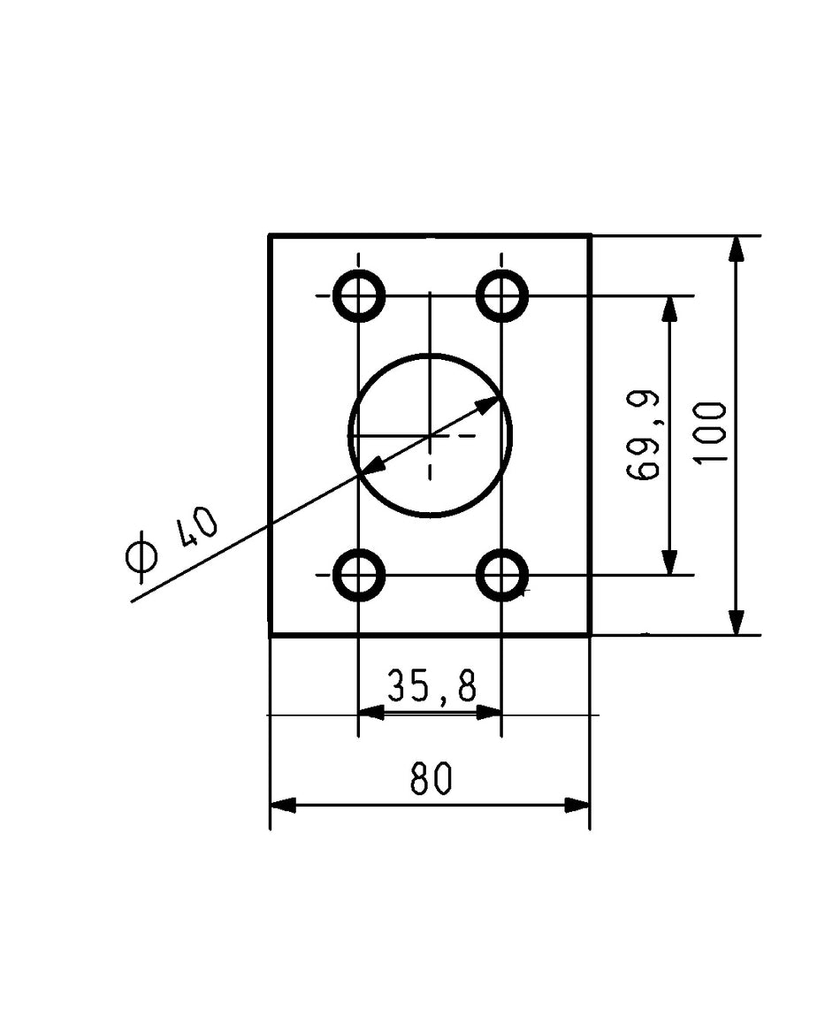 Aluminium Flansch  A 100 x 80 x 30 mm / D 40 mm 4 x M 12 SAE 1 1/2"